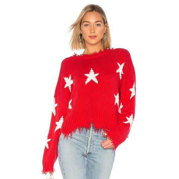 WILDFOX Couture Stars Palmetto Sweater Scarlet Red Oversize Distressed Women's M - Picture 2 of 14